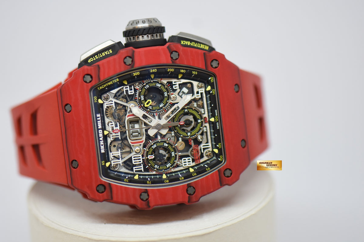 [SOLD] RICHARD MILLE FLYBACK CHRONOGRAPH IN RED TPT QUARTZ ORIGINAL RED RUBBER STRAP RM11-03 AUTOMATIC (LNIB)