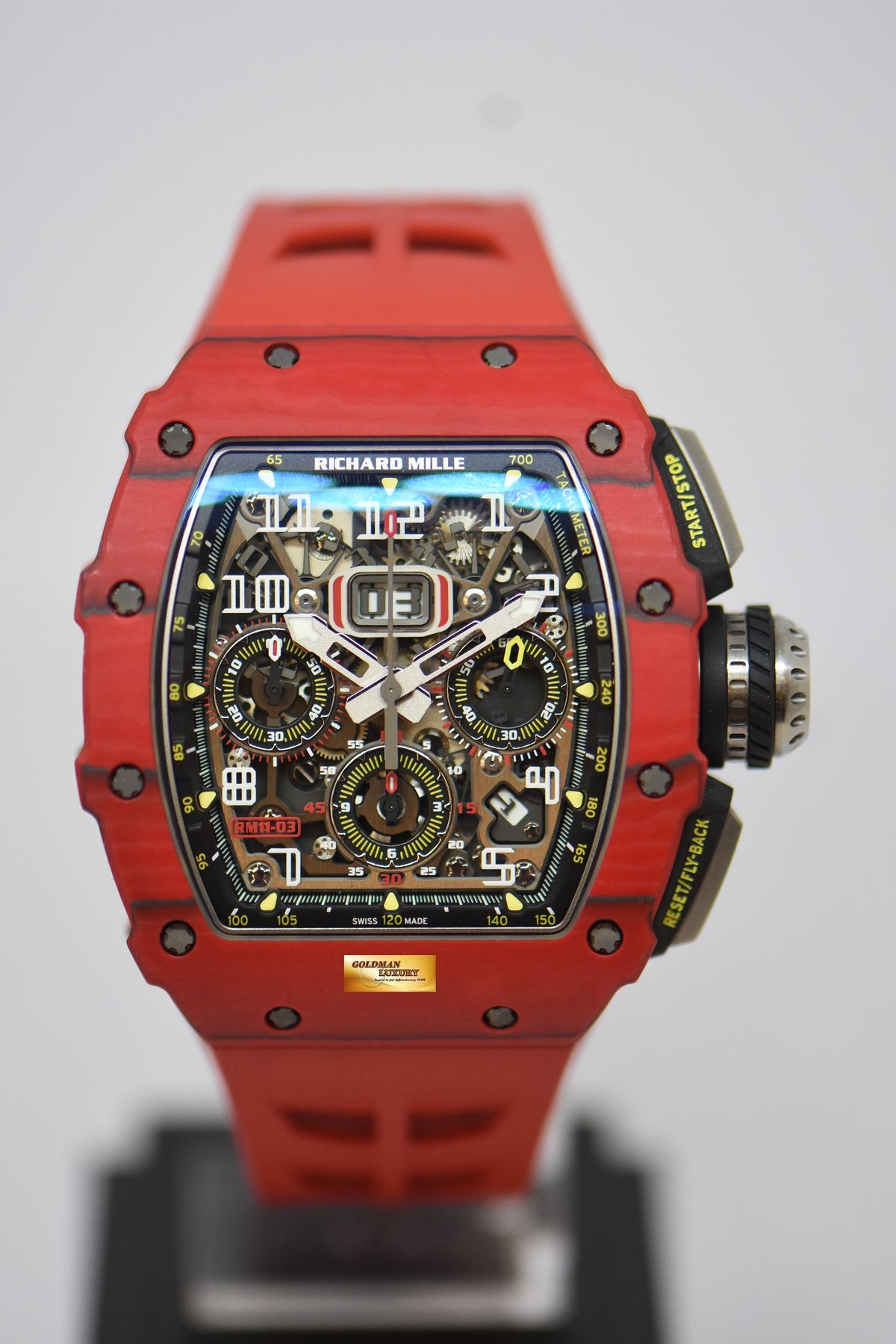 [SOLD] RICHARD MILLE FLYBACK CHRONOGRAPH IN RED TPT QUARTZ ORIGINAL RED RUBBER STRAP RM11-03 AUTOMATIC (LNIB)