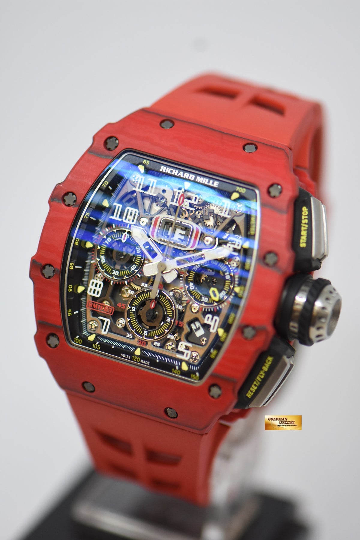 [SOLD] RICHARD MILLE FLYBACK CHRONOGRAPH IN RED TPT QUARTZ ORIGINAL RED RUBBER STRAP RM11-03 AUTOMATIC (LNIB)