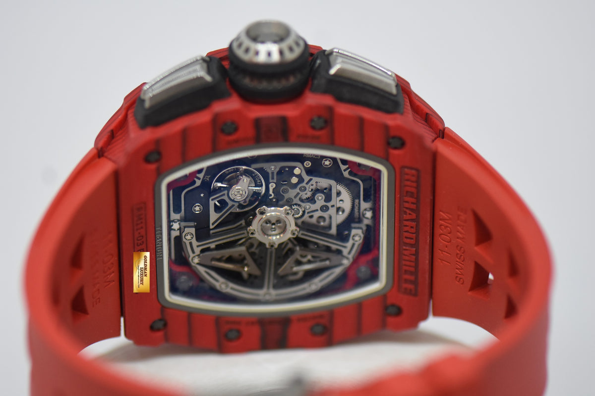 [SOLD] RICHARD MILLE FLYBACK CHRONOGRAPH IN RED TPT QUARTZ ORIGINAL RED RUBBER STRAP RM11-03 AUTOMATIC (LNIB)