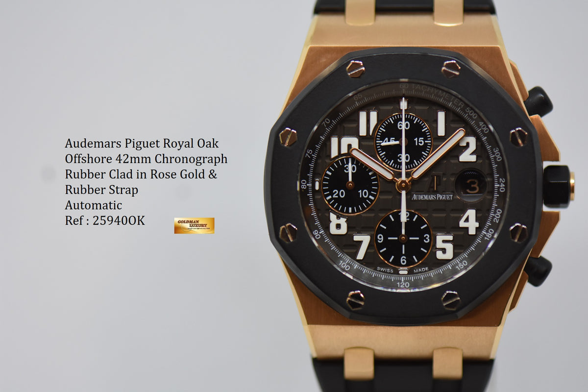 [SOLD] AUDEMARS PIGUET ROYAL OAK OFFSHORE 42mm ROSE GOLD RUBBER CLAD AUTOMATIC 25940OK (MINT)
