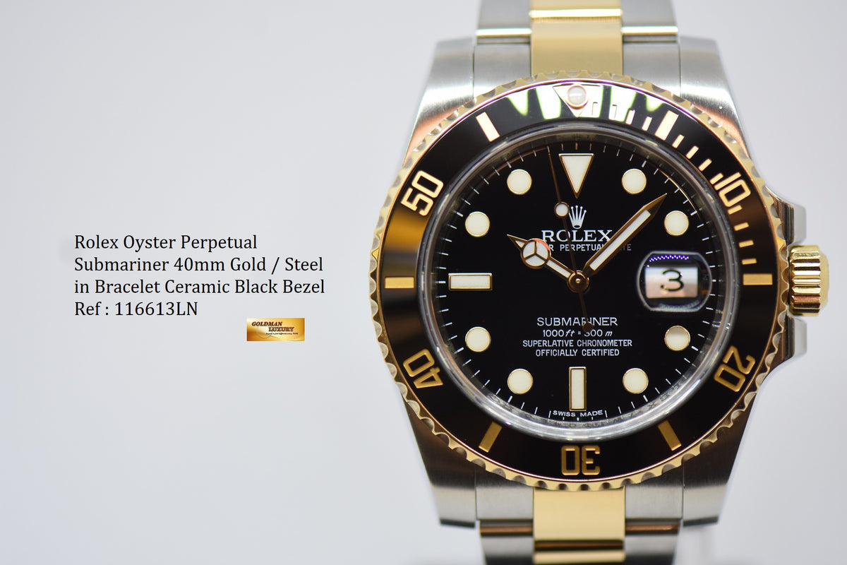 [SOLD] ROLEX OYSTER PERPETUAL SUBMARINER 40mm GOLD / STEEL IN BRACELET CERAMIC BEZEL BLACK DIAL 116613LN (MINT)