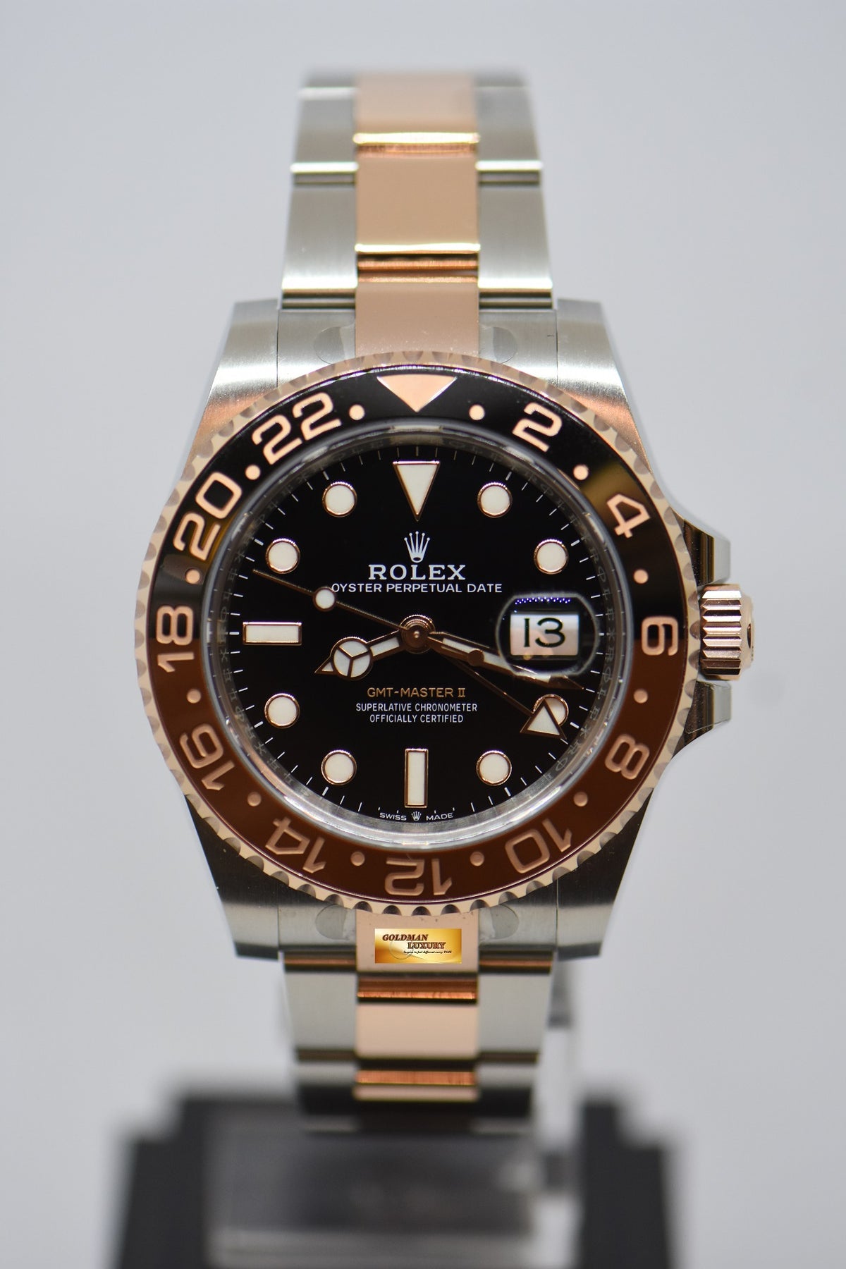 [SOLD] ROLEX OYSTER PERPETUAL GMT-MASTER II “ROOT-BEER” CERAMIC BROWN BEZEL EVEROSE GOLD / STEEL BRACELET 126711CHNR (NEW-UNWORN)