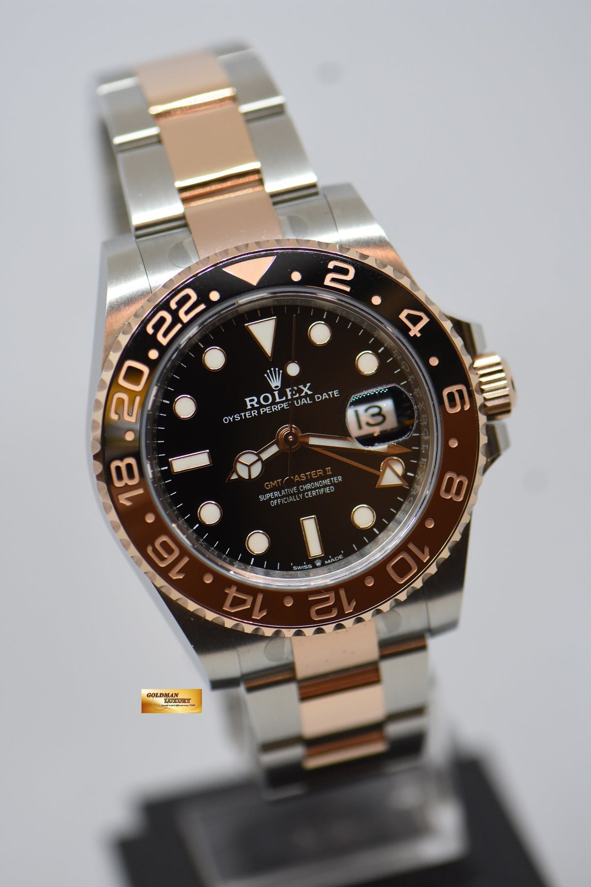 [SOLD] ROLEX OYSTER PERPETUAL GMT-MASTER II “ROOT-BEER” CERAMIC BROWN BEZEL EVEROSE GOLD / STEEL BRACELET 126711CHNR (NEW-UNWORN)