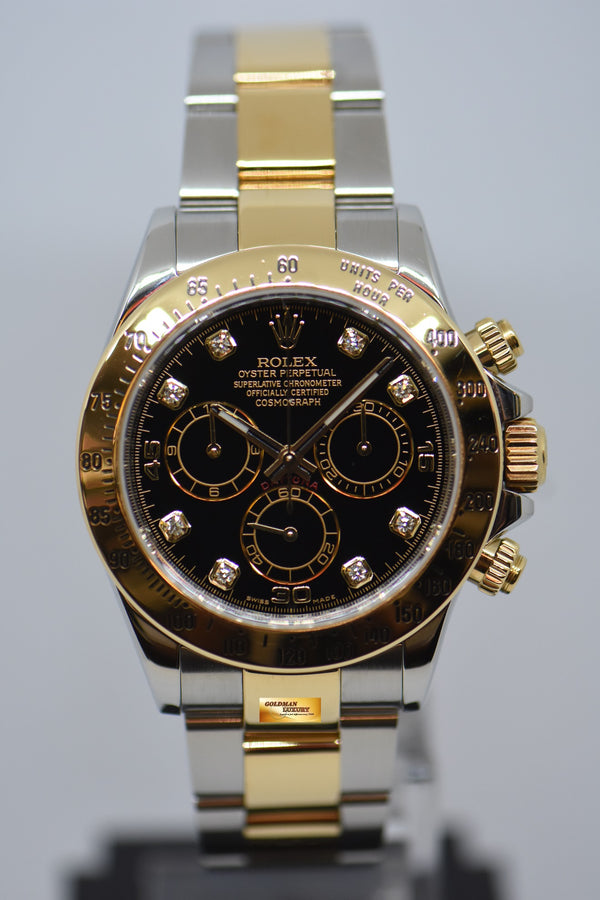 [SOLD] ROLEX OYSTER DAYTONA CHRONOGRAPH 40mm GOLD / STEEL IN BRACELET BLACK DIAMOND DIAL 116523 (MINT)