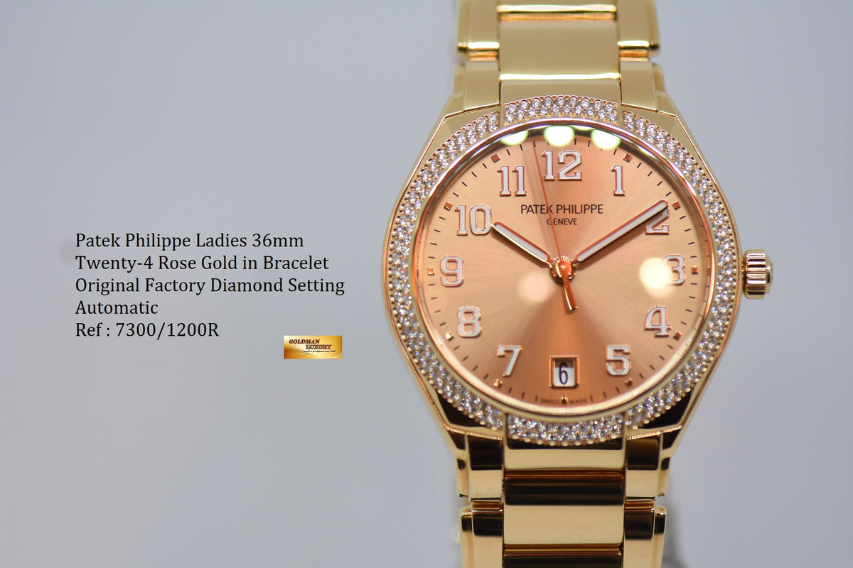 [SOLD] PATEK PHILIPPE LADIES 36mm TWENTY-4 ROSE GOLD ORIGINAL FACTORY DIAMONDS AUTOMATIC 7300/1200R (NEW-UNWORN)