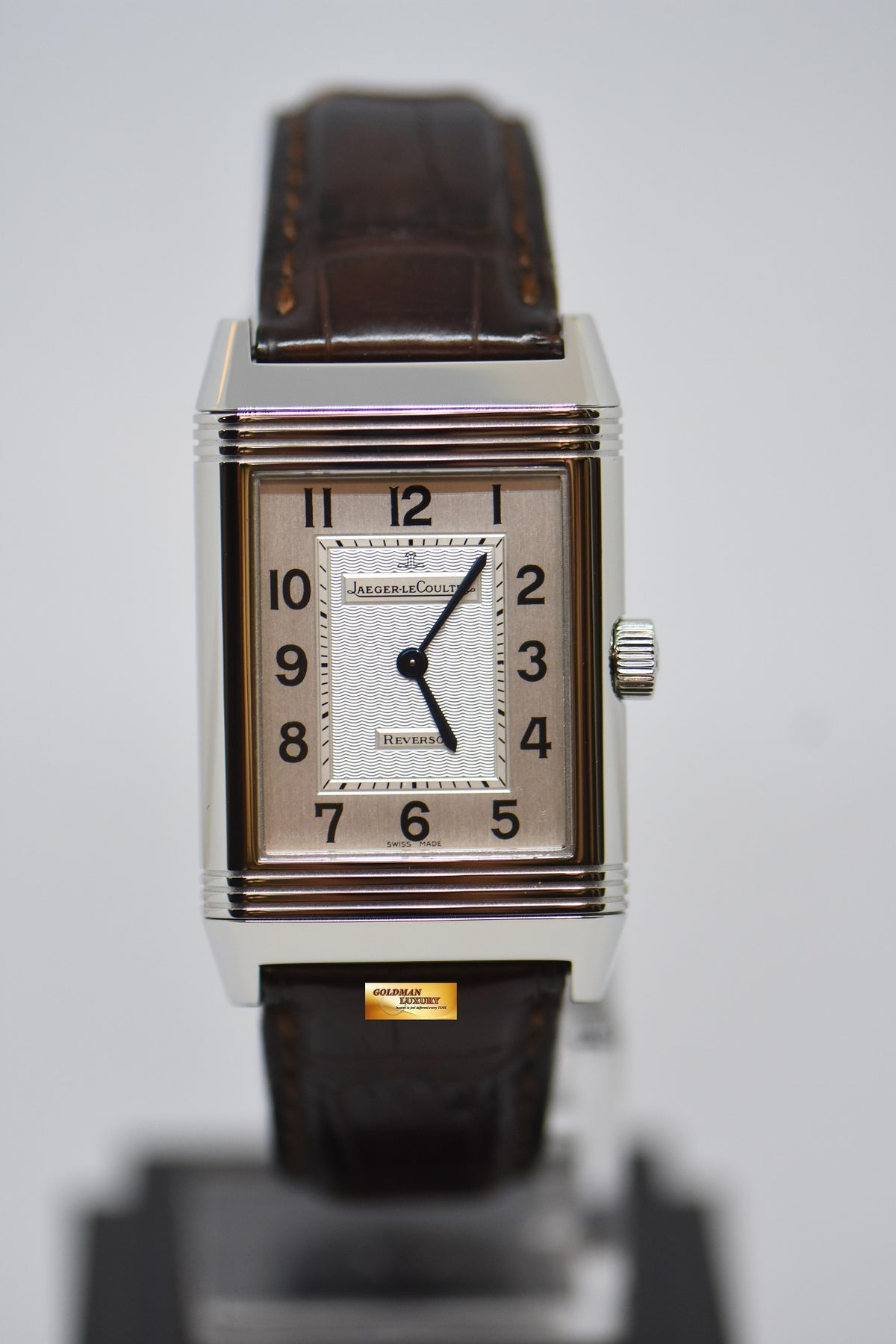 [SOLD] JLC REVERSO GRANDE TAILLE STEEL MONOFACE IN LEATHER STRAP QUARTZ 270.8.08 (MINT)