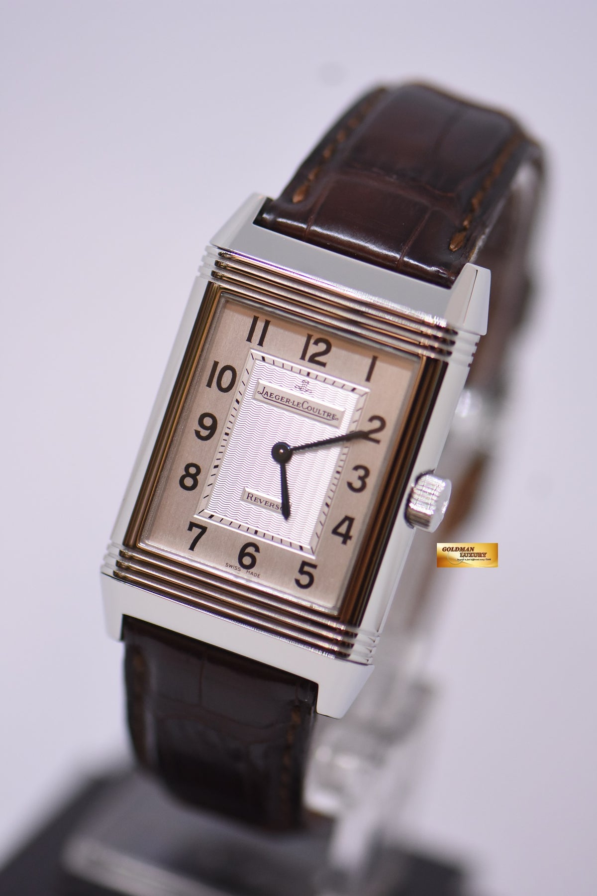 [SOLD] JLC REVERSO GRANDE TAILLE STEEL MONOFACE IN LEATHER STRAP QUARTZ 270.8.08 (MINT)