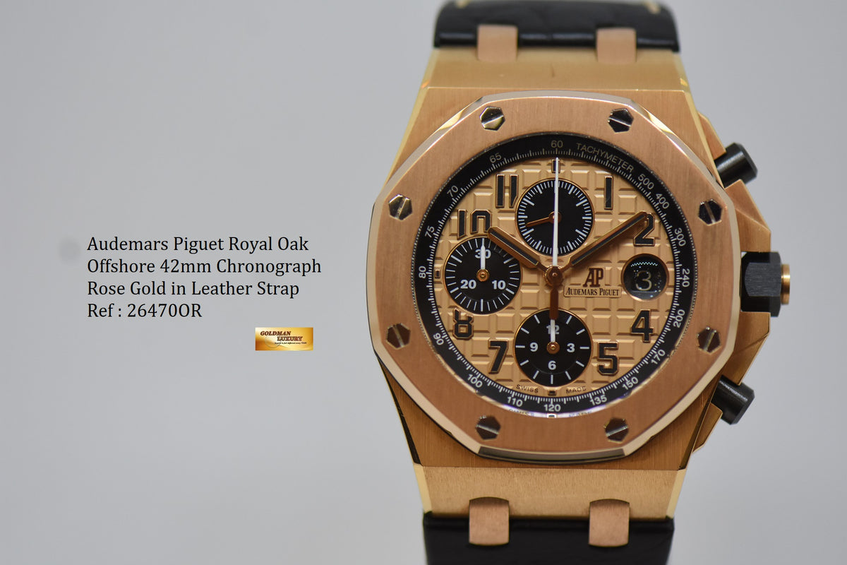 [SOLD] AUDEMARS PIGUET ROYAL OAK OFFSHORE 42mm ROSE GOLD IN LEATHER STRAP CHRONOGRAPH AUTOMATIC 26470OR (MINT)
