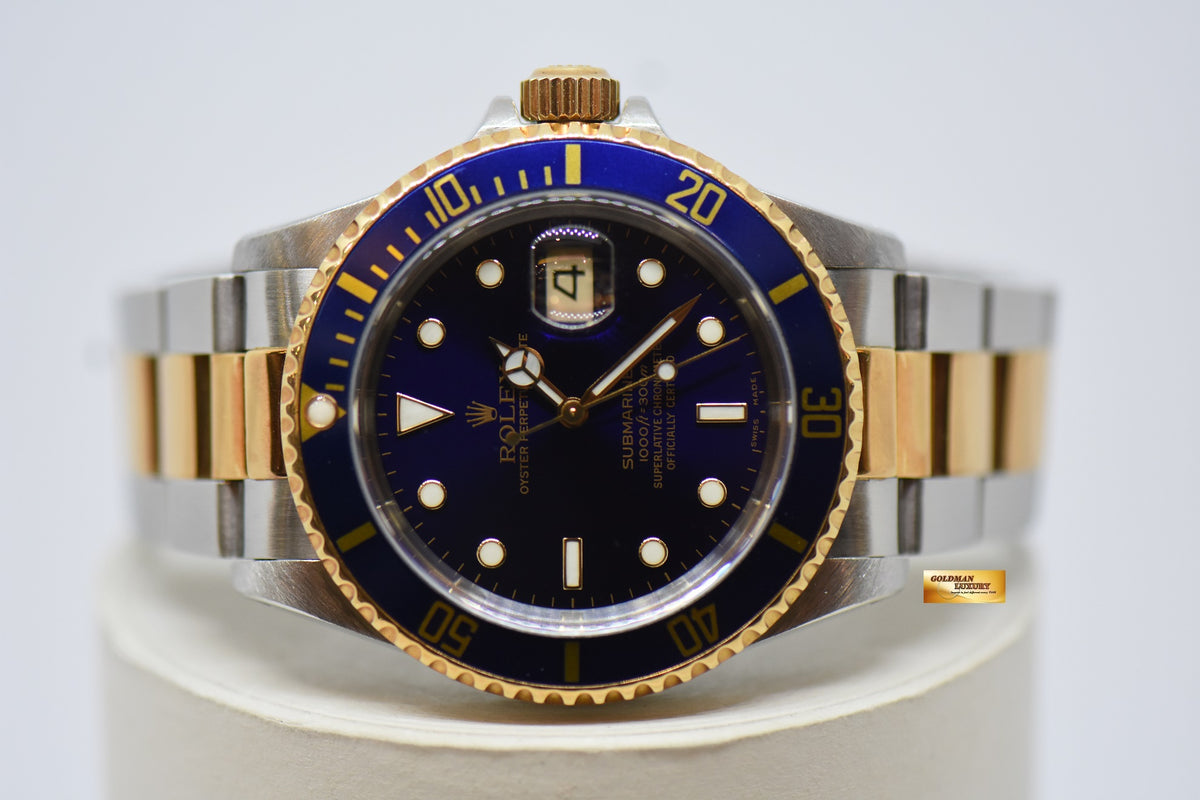[SOLD] ROLEX OYSTER SUBMARINER 40mm GOLD / STEEL IN BRACELET BLUE DIAL & BEZEL 16613LB (PURPLISH AGING DIAL)