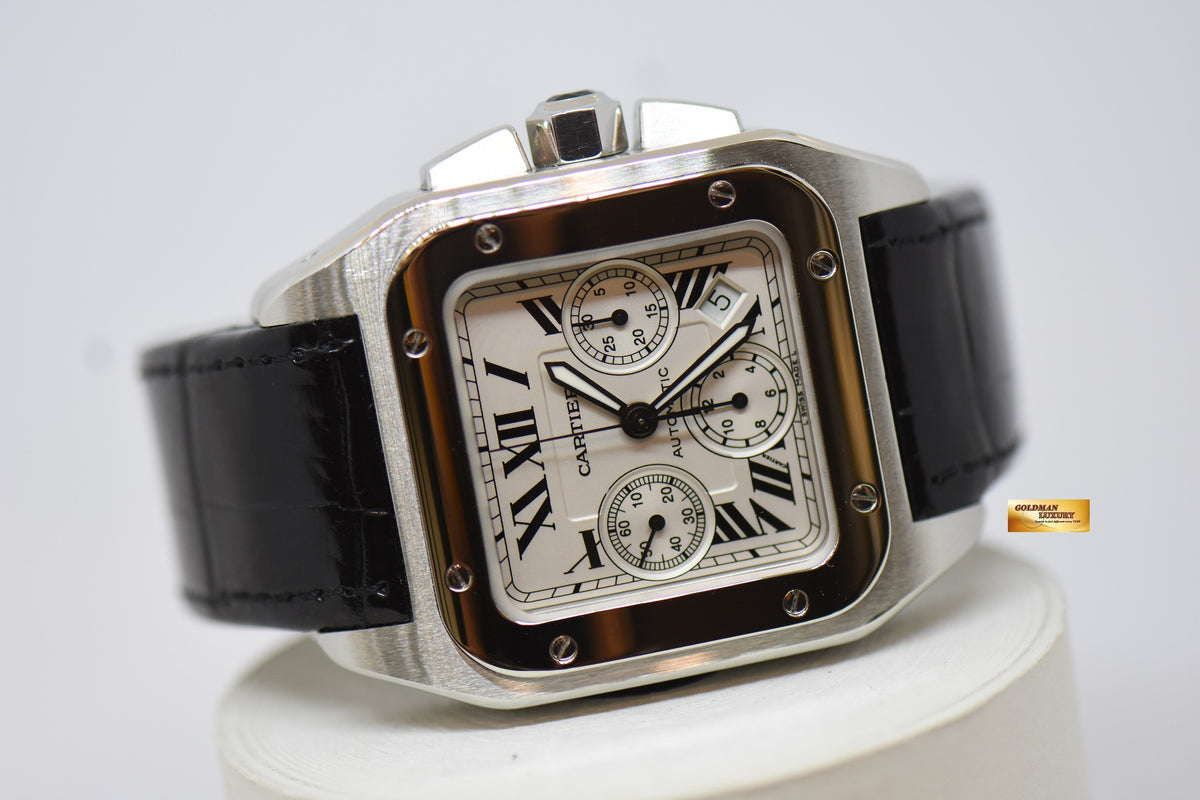 [SOLD] CARTIER SANTOS 100 XL CHRONOGRAPH STEEL IN LEATHER STRAP AUTOMATIC 2740 (MINT)