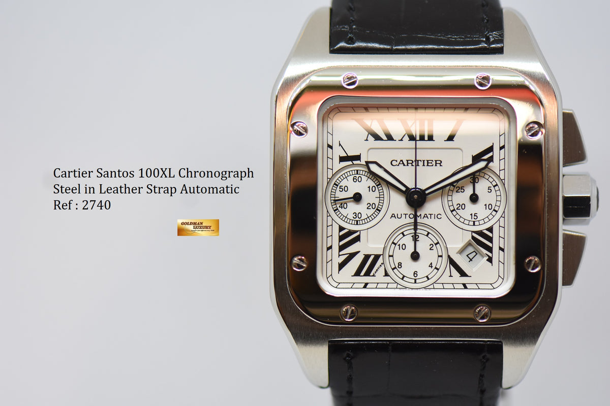 [SOLD] CARTIER SANTOS 100 XL CHRONOGRAPH STEEL IN LEATHER STRAP AUTOMATIC 2740 (MINT)