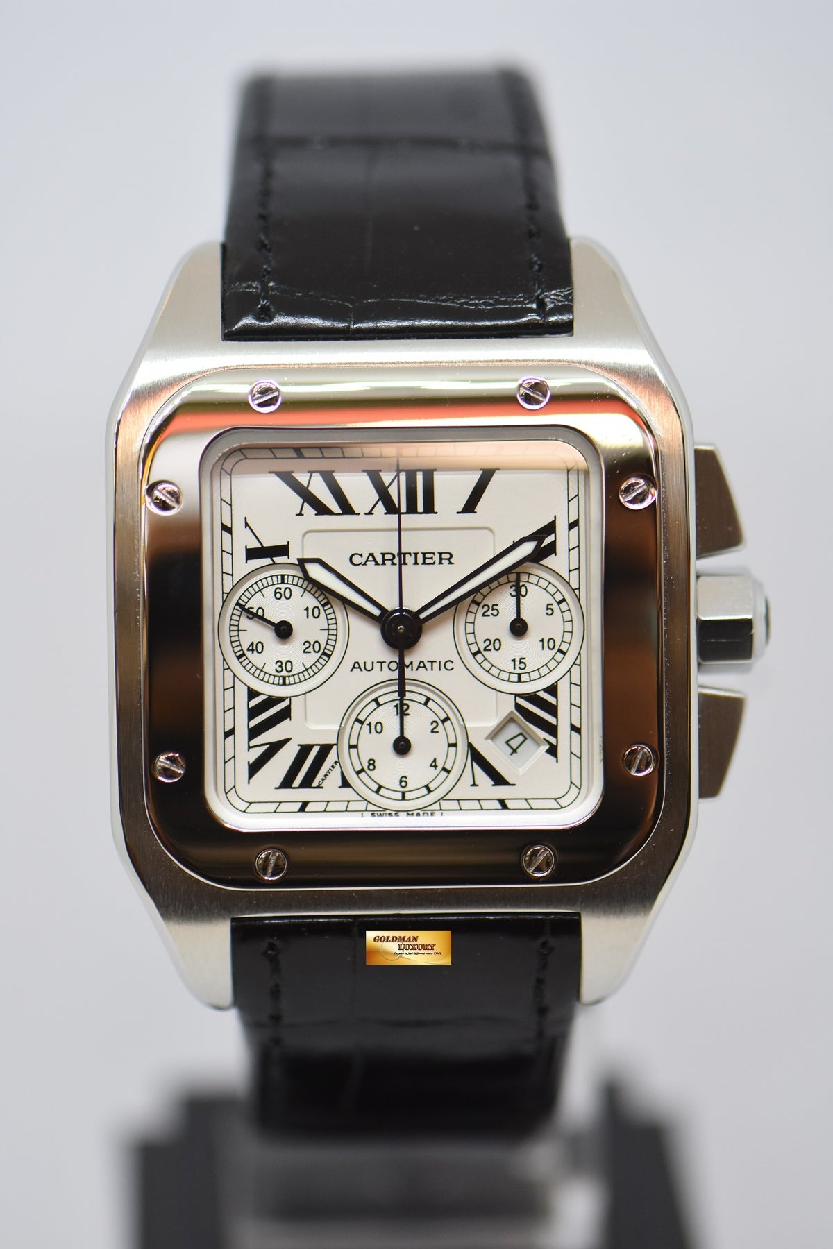 [SOLD] CARTIER SANTOS 100 XL CHRONOGRAPH STEEL IN LEATHER STRAP AUTOMATIC 2740 (MINT)