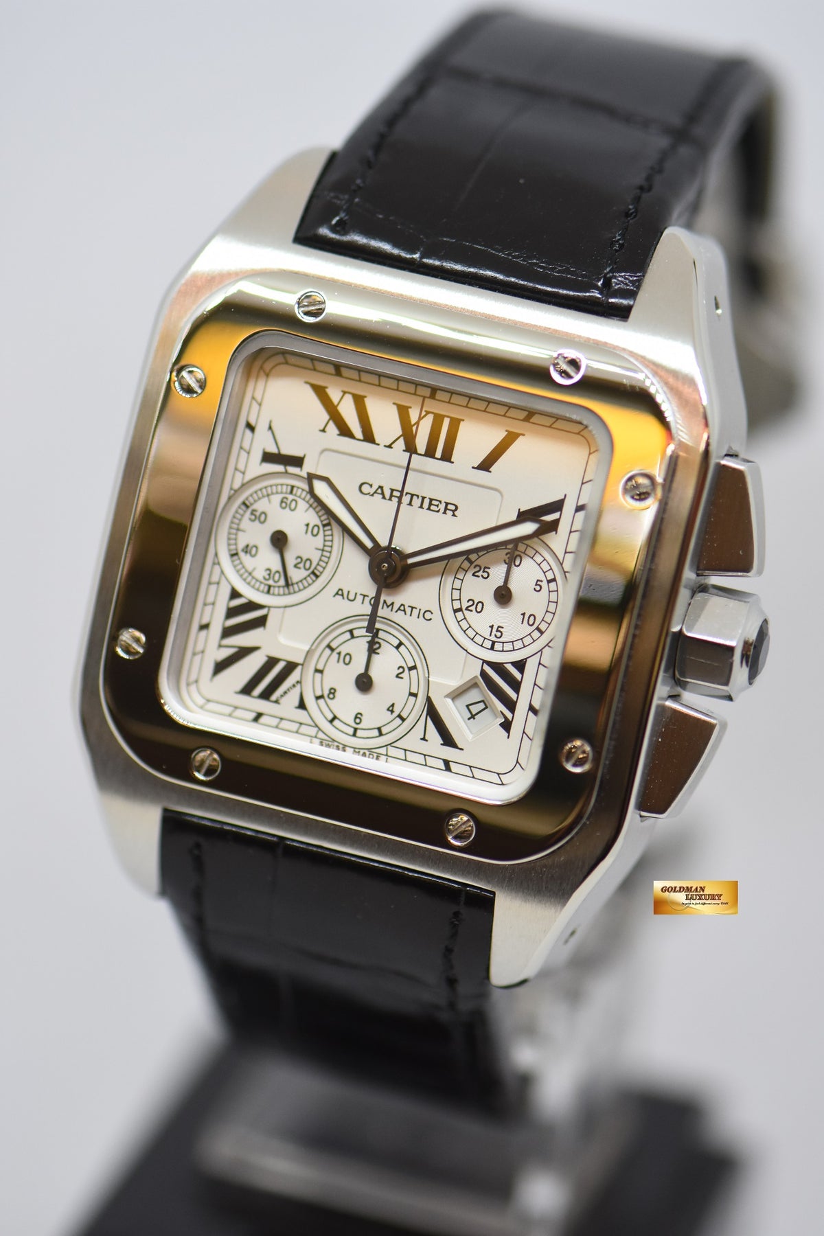 [SOLD] CARTIER SANTOS 100 XL CHRONOGRAPH STEEL IN LEATHER STRAP AUTOMATIC 2740 (MINT)