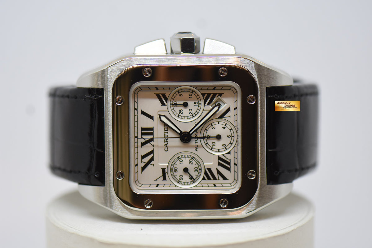 [SOLD] CARTIER SANTOS 100 XL CHRONOGRAPH STEEL IN LEATHER STRAP AUTOMATIC 2740 (MINT)