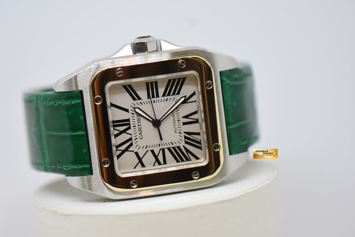 [SOLD] CARTIER SANTOS 100 XL GOLD / STEEL IN LEATHER STRAP AUTOMATIC 2656 (MINT)