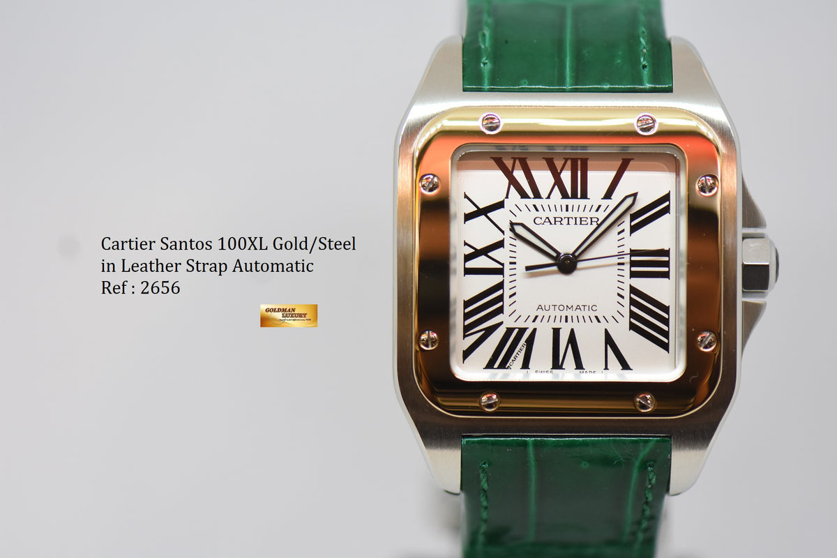 [SOLD] CARTIER SANTOS 100 XL GOLD / STEEL IN LEATHER STRAP AUTOMATIC 2656 (MINT)