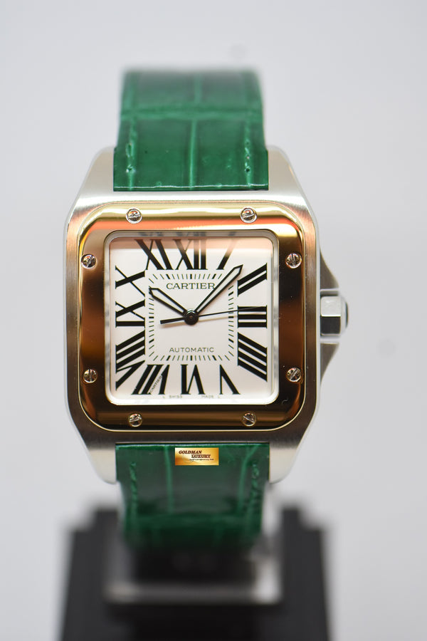 [SOLD] CARTIER SANTOS 100 XL GOLD / STEEL IN LEATHER STRAP AUTOMATIC 2656 (MINT)