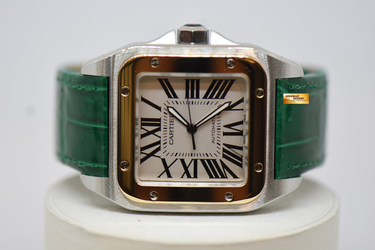 [SOLD] CARTIER SANTOS 100 XL GOLD / STEEL IN LEATHER STRAP AUTOMATIC 2656 (MINT)