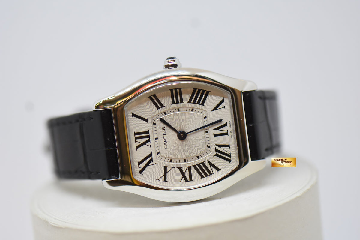 [SOLD] CARTIER TORTUE MEDIUM LADIES WHITE GOLD IN LEATHER STRAP MANUAL WINDING W1556363 (MINT)