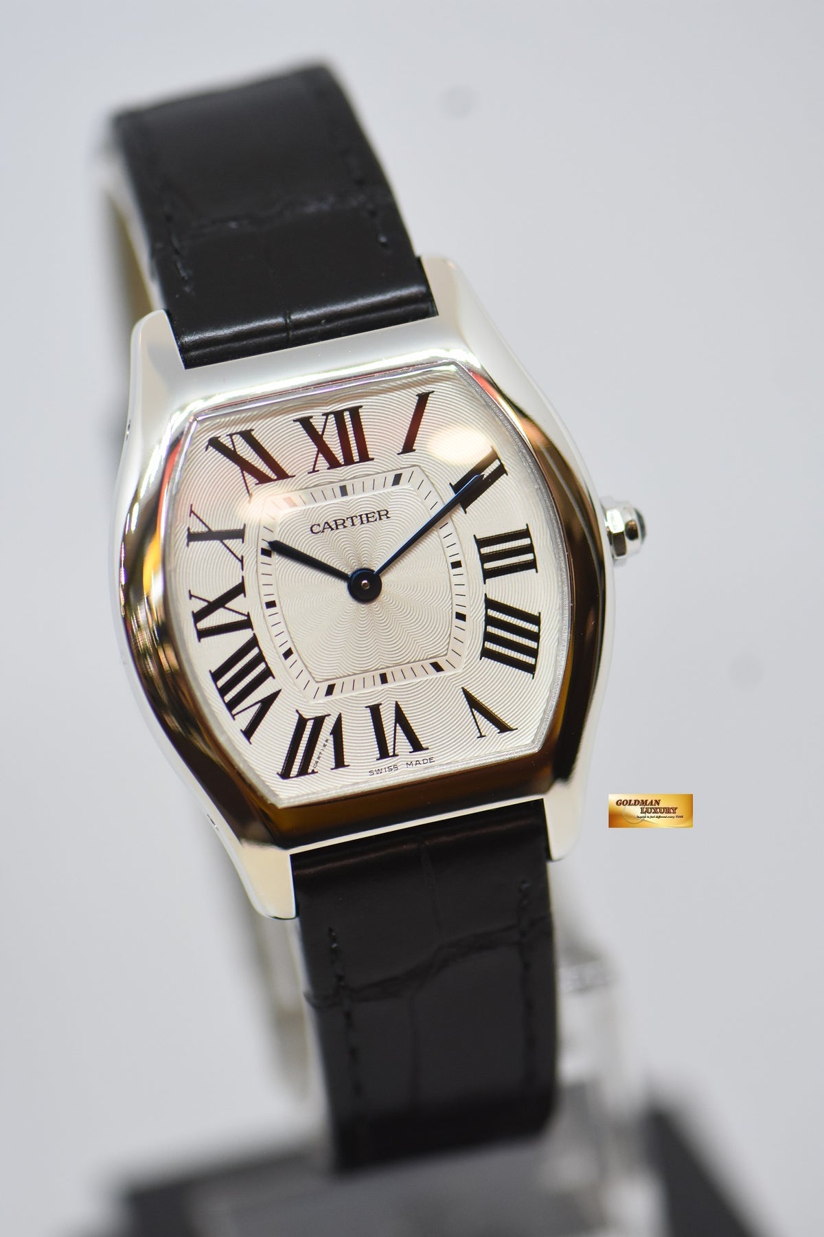 [SOLD] CARTIER TORTUE MEDIUM LADIES WHITE GOLD IN LEATHER STRAP MANUAL WINDING W1556363 (MINT)