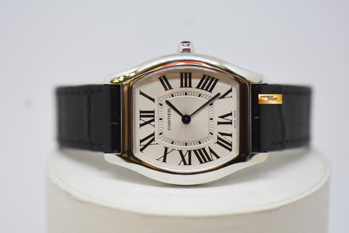 [SOLD] CARTIER TORTUE MEDIUM LADIES WHITE GOLD IN LEATHER STRAP MANUAL WINDING W1556363 (MINT)