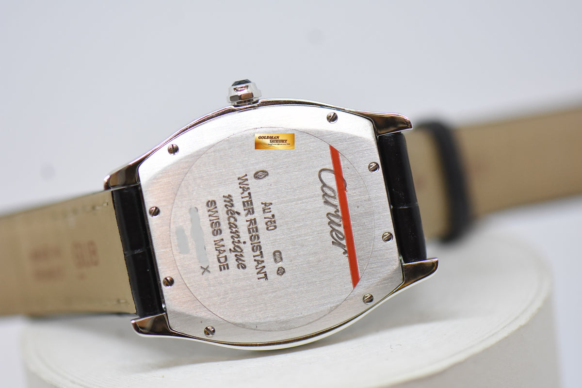 [SOLD] CARTIER TORTUE MEDIUM LADIES WHITE GOLD IN LEATHER STRAP MANUAL WINDING W1556363 (MINT)