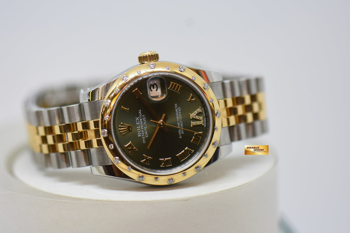 [SOLD] ROLEX OYSTER PERPETUAL DATEJUST 31mm GOLD / STEEL IN JUBILEE BRACELET OLIVE GREEN DIAL DIAMOND @ VI ORIGINAL DIAMOND BEZEL AUTOMATIC 178343 (NEW-UNWORN)