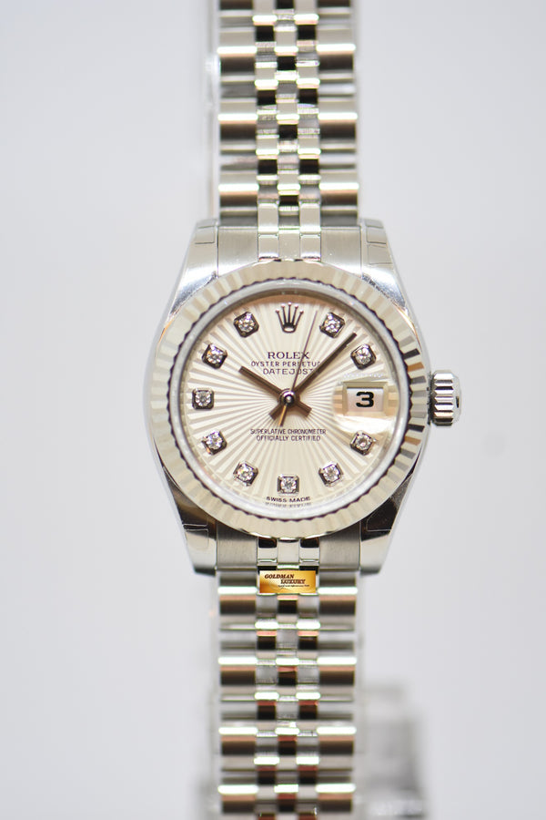 [SOLD] ROLEX OYSTER DATEJUST 26mm STEEL IN JUBILEE BRACELET SILVER SUNBURST DIAMOND DIAL 179174 (NEW-UNWORN)