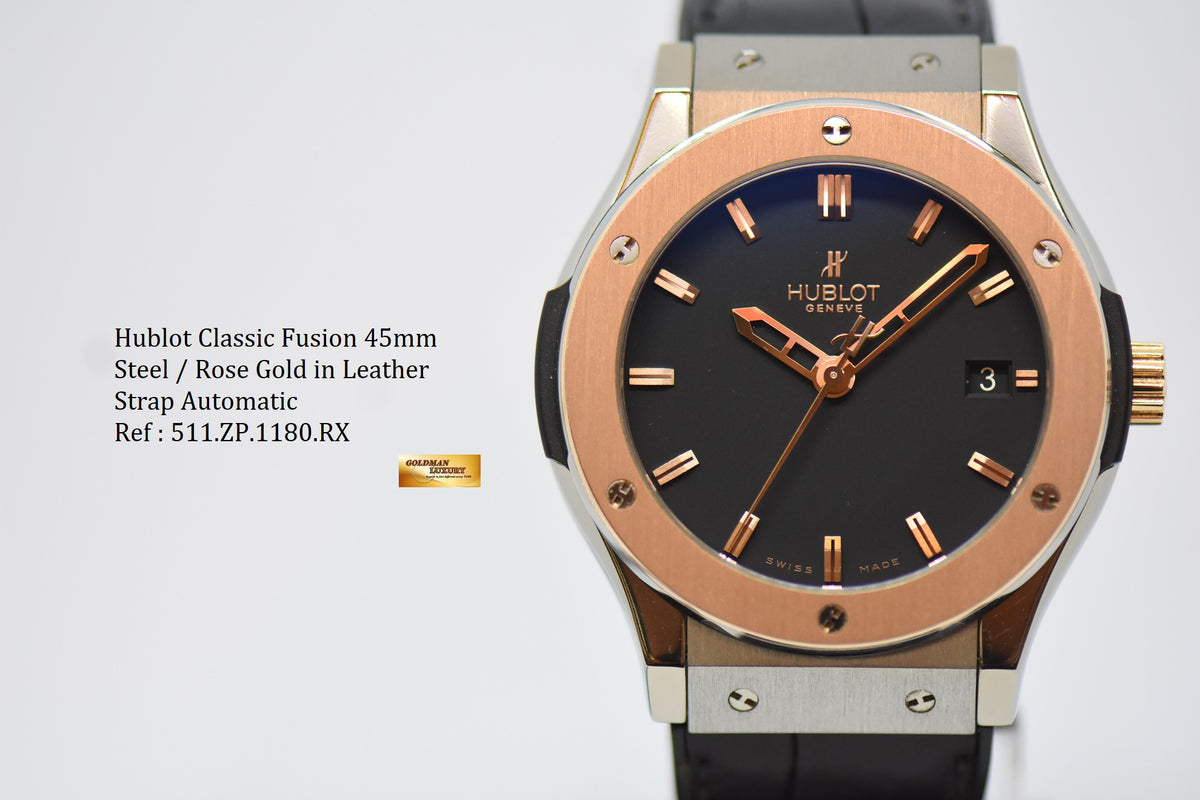 [SOLD] HUBLOT CLASSIC FUSION 45mm STEEL / ROSE GOLD AUTOMATIC IN LEATHER STRAP 511.ZP.1180.RX (MINT)