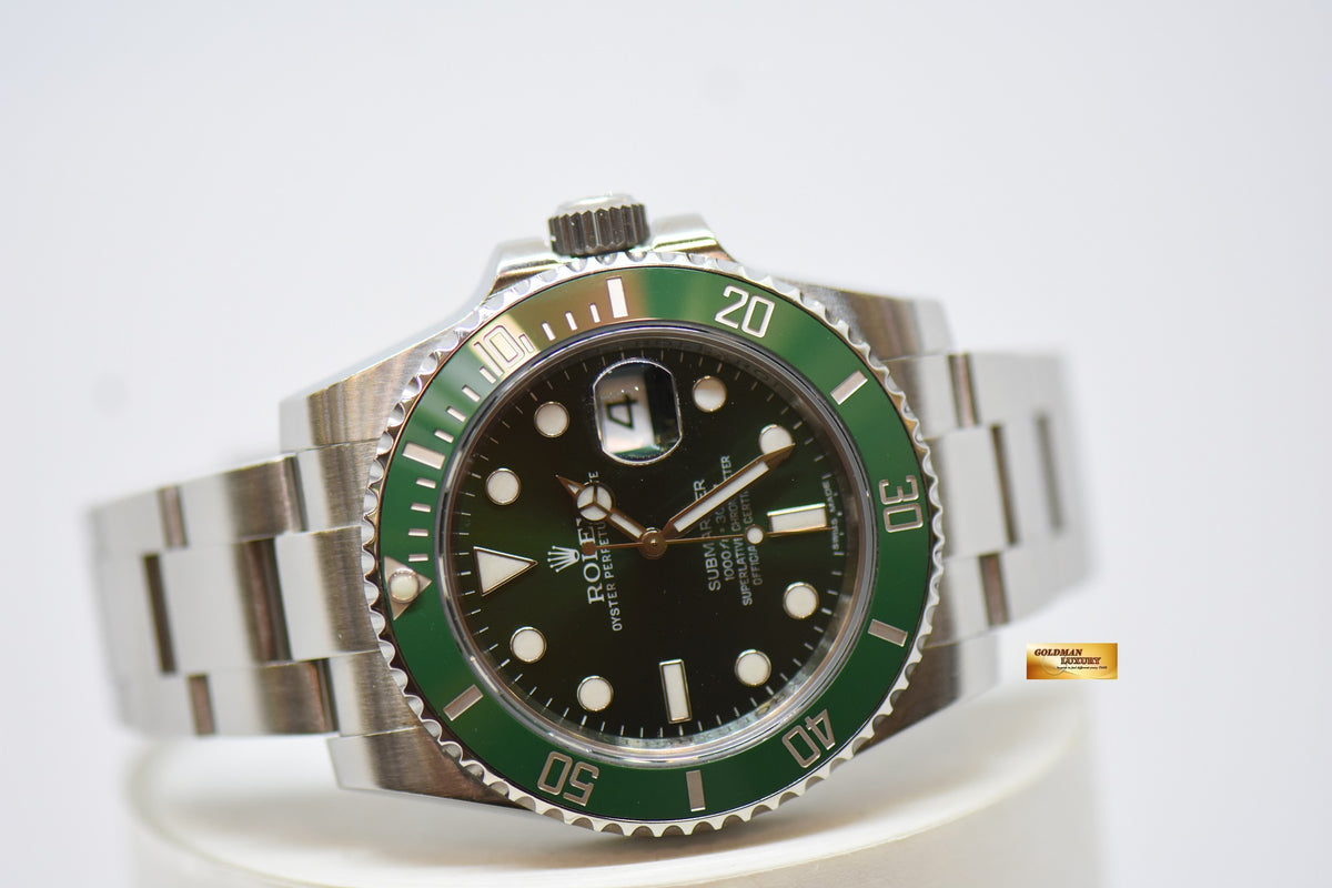 [SOLD] ROLEX OYSTER PERPETUAL SUBMARINER GREEN “HULK” 40mm STEEL IN BRACELET CERAMIC GREEN BEZEL 116610LV (MINT)