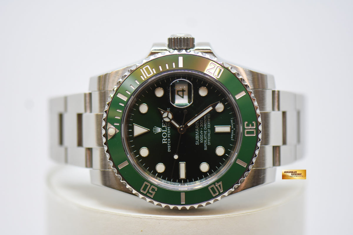 [SOLD] ROLEX OYSTER PERPETUAL SUBMARINER GREEN “HULK” 40mm STEEL IN BRACELET CERAMIC GREEN BEZEL 116610LV (MINT)
