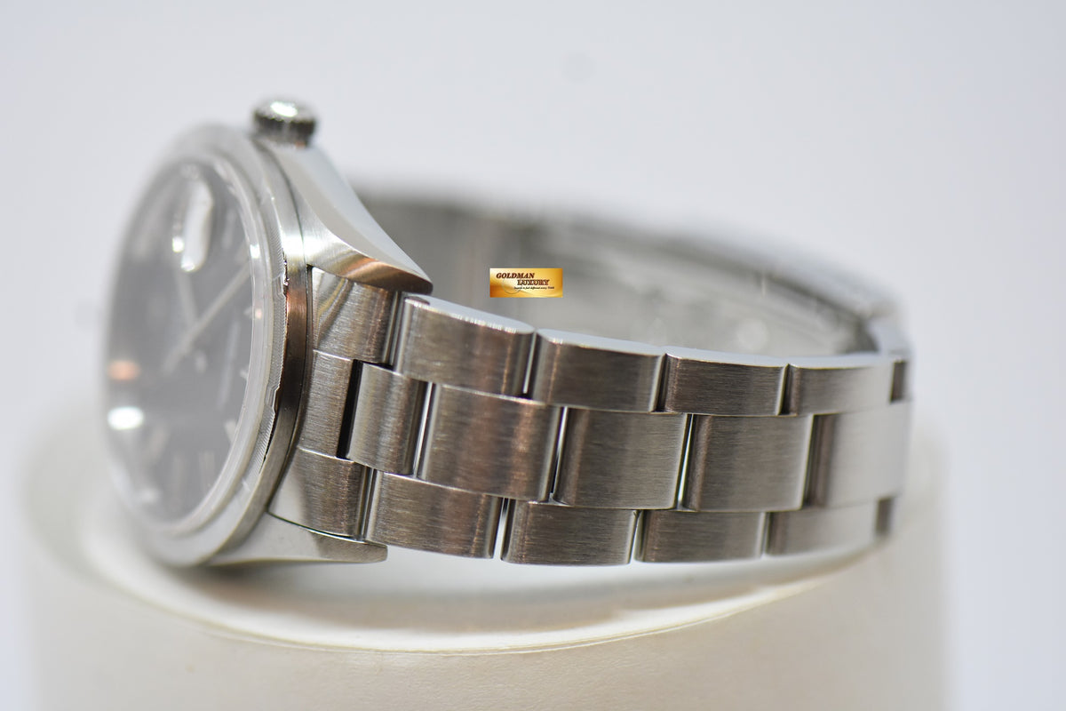 [SOLD] ROLEX OYSTER PERPETUAL DATE 34mm STEEL IN BRACELET GREY DIAL “STEEL ENGINE-TURNED” BEZEL 15210 (MINT)