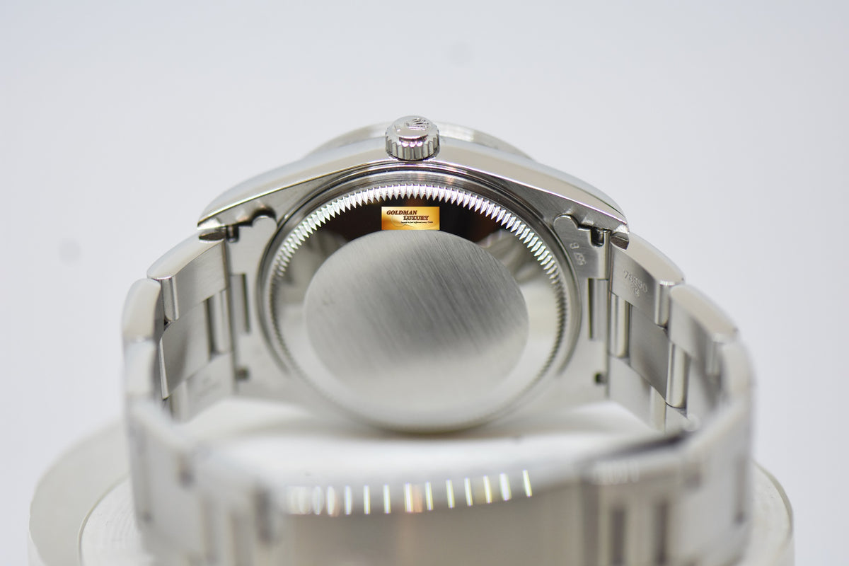 [SOLD] ROLEX OYSTER PERPETUAL DATE 34mm STEEL IN BRACELET GREY DIAL “STEEL ENGINE-TURNED” BEZEL 15210 (MINT)