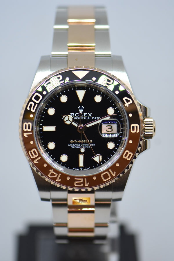 [SOLD] ROLEX OYSTER PERPETUAL GMT-MASTER II “ROOT-BEER” CERAMIC BROWN BEZEL EVEROSE GOLD / STEEL BRACELET 126711CHNR (MINT)
