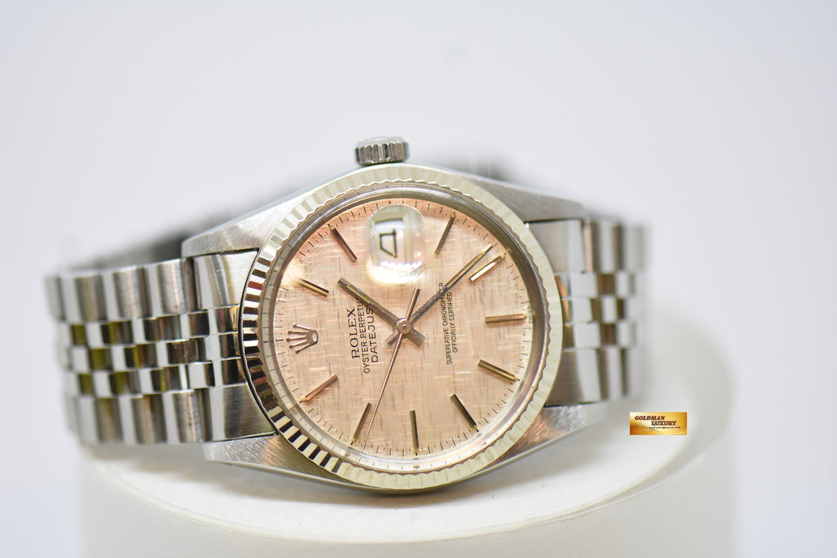 [SOLD] ROLEX OYSTER PERPETUAL DATEJUST 36mm STEEL JUBILEE BRACELET SILVER TEXTURED LINEN DIAL (QUICKSET DATE) 16014 (VINTAGE)