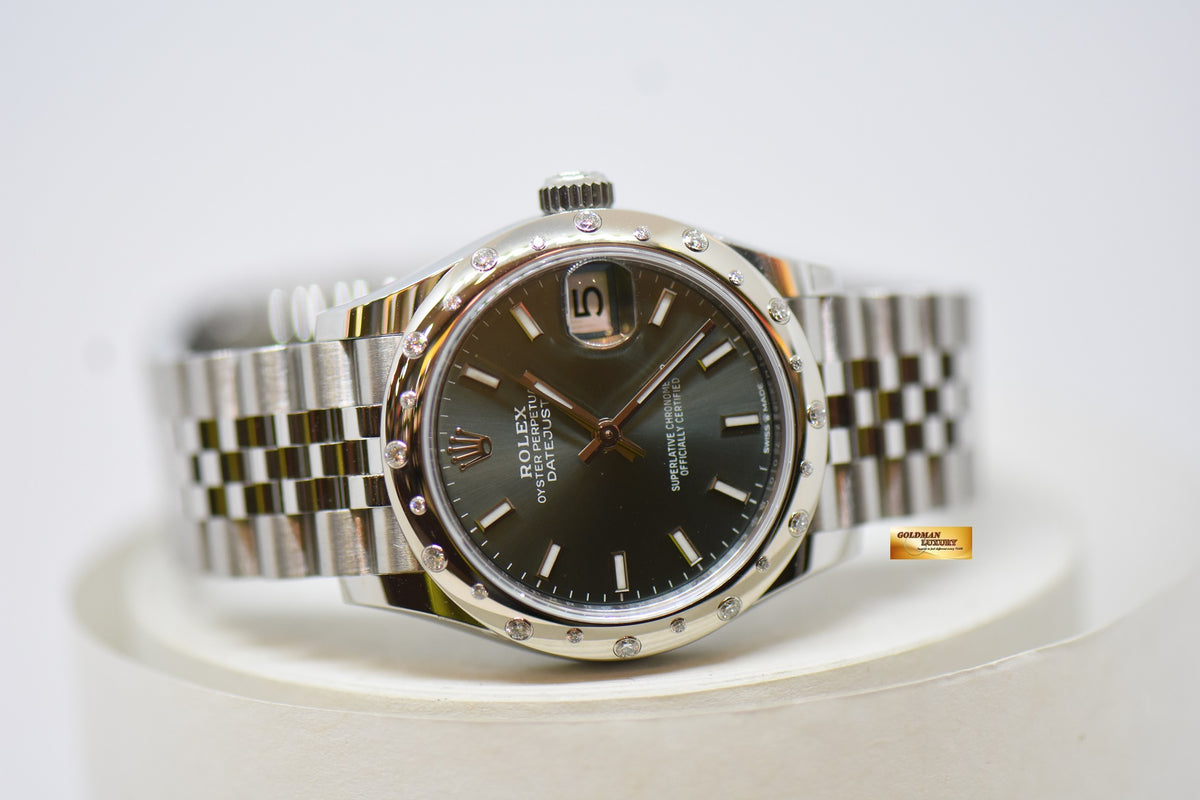 [SOLD] ROLEX OYSTER PERPETUAL DATEJUST 31mm STEEL IN JUBILEE BRACELET MINT GREEN DIAL ORIGINAL DIAMOND BEZEL AUTOMATIC 278344RBR (NEW-UNWORN)