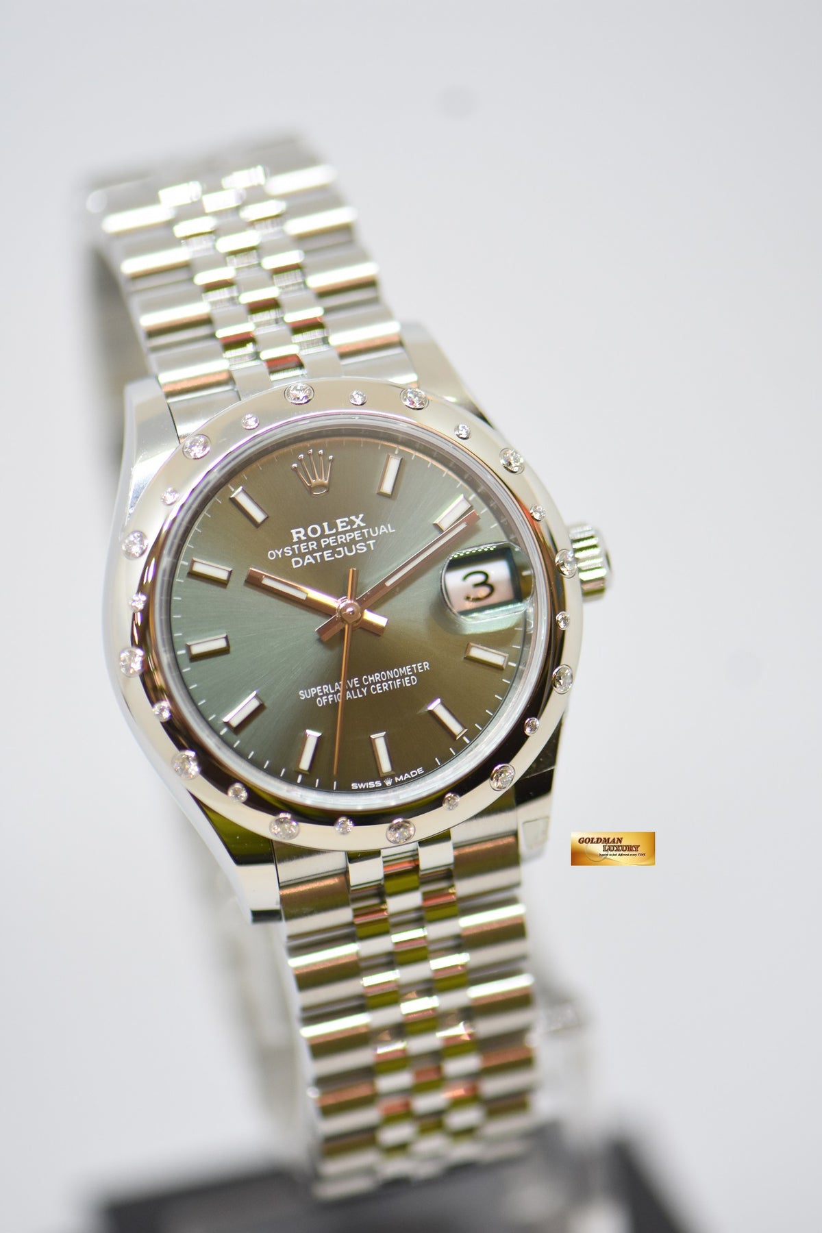 [SOLD] ROLEX OYSTER PERPETUAL DATEJUST 31mm STEEL IN JUBILEE BRACELET MINT GREEN DIAL ORIGINAL DIAMOND BEZEL AUTOMATIC 278344RBR (NEW-UNWORN)