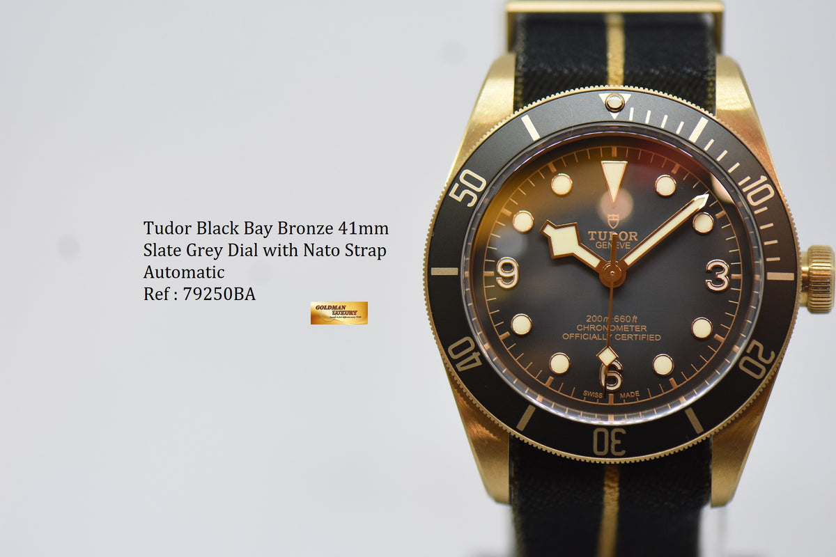 [SOLD] TUDOR BLACK BAY HERITAGE BRONZE 43mm SLATE GREY DIAL IN NATO STRAP AUTOMATIC 79250BA (NEW-UNWORN)