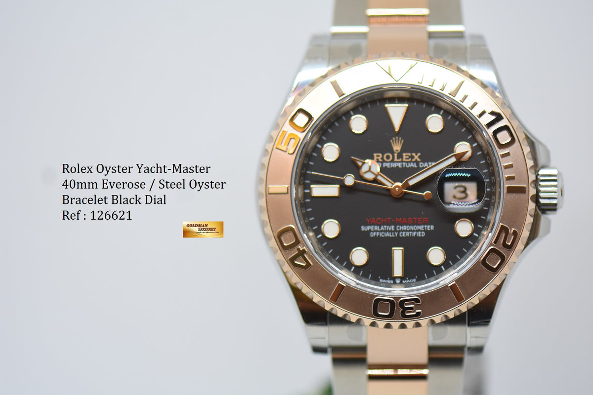 [SOLD] ROLEX OYSTER PERPETUAL YACHTMASTER 40 EVEROSE GOLD / STEEL IN OYSTER BRACELET BLACK DIAL 126621 (NEW-UNWORN)