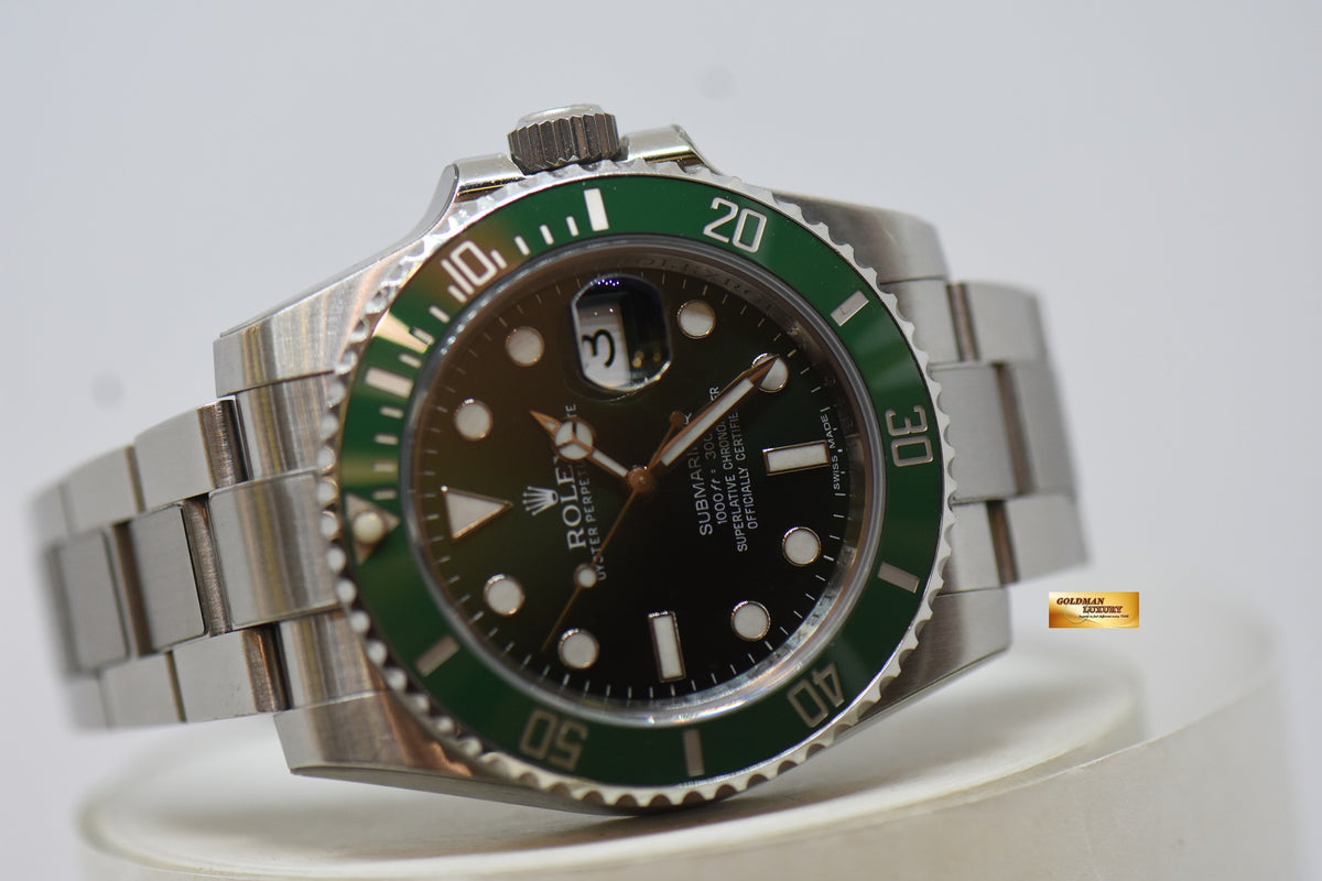 [SOLD] ROLEX OYSTER PERPETUAL SUBMARINER GREEN “HULK” 40mm STEEL IN BRACELET CERAMIC GREEN BEZEL 116610LV (RX-8 Stickers on)