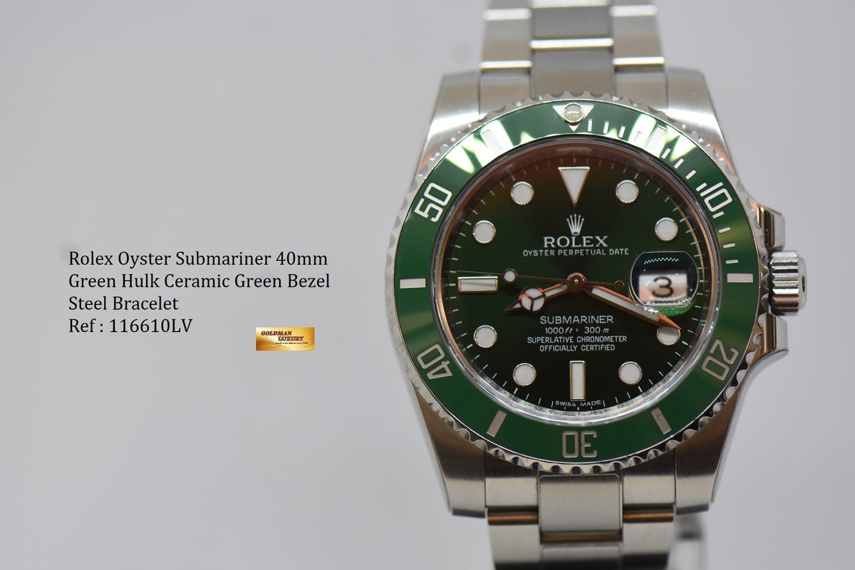 [SOLD] ROLEX OYSTER PERPETUAL SUBMARINER GREEN “HULK” 40mm STEEL IN BRACELET CERAMIC GREEN BEZEL 116610LV (RX-8 Stickers on)