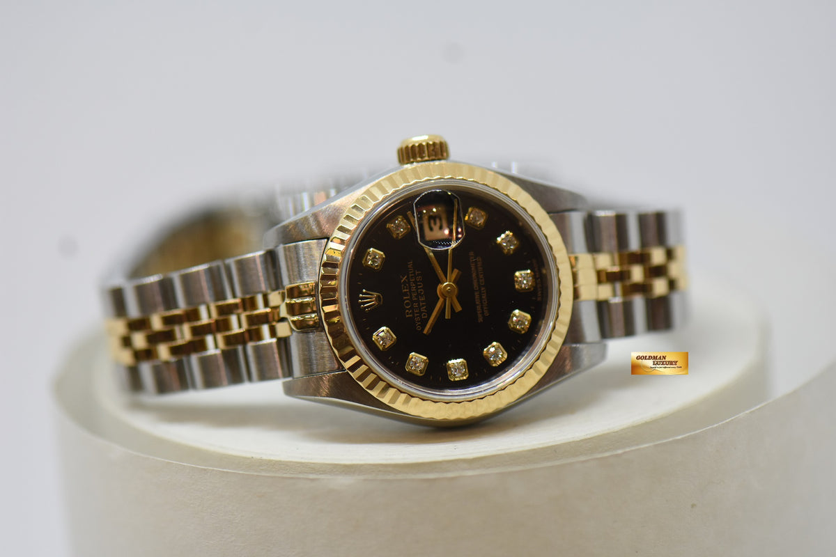 [SOLD] ROLEX OYSTER DATEJUST 26mm HALF-GOLD IN JUBILEE BRACELET BLACK DIAMOND DIAL 69173 (NEAR MINT)