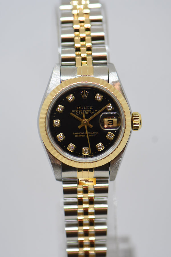[SOLD] ROLEX OYSTER DATEJUST 26mm HALF-GOLD IN JUBILEE BRACELET BLACK DIAMOND DIAL 69173 (NEAR MINT)