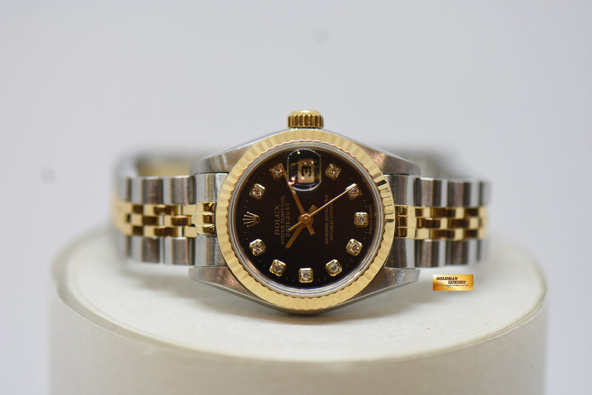 [SOLD] ROLEX OYSTER DATEJUST 26mm HALF-GOLD IN JUBILEE BRACELET BLACK DIAMOND DIAL 69173 (NEAR MINT)