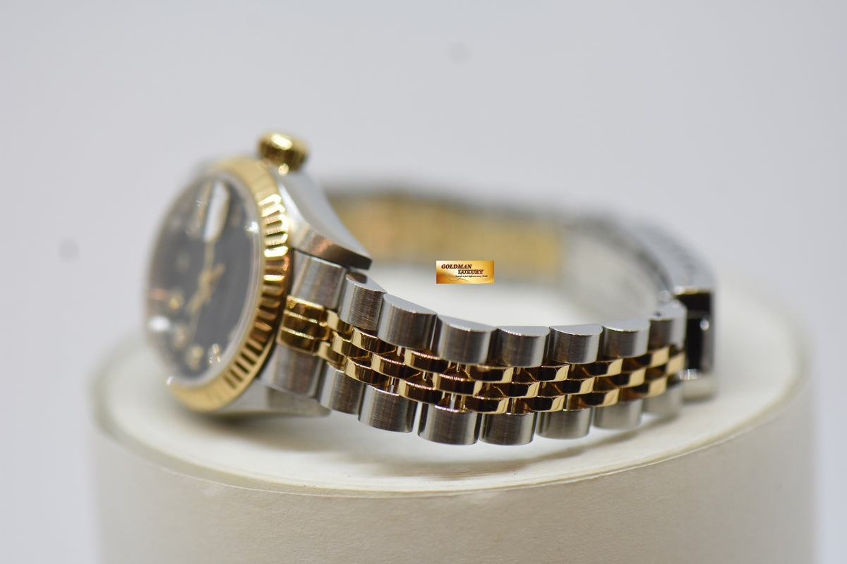 [SOLD] ROLEX OYSTER DATEJUST 26mm HALF-GOLD IN JUBILEE BRACELET BLACK DIAMOND DIAL 69173 (NEAR MINT)