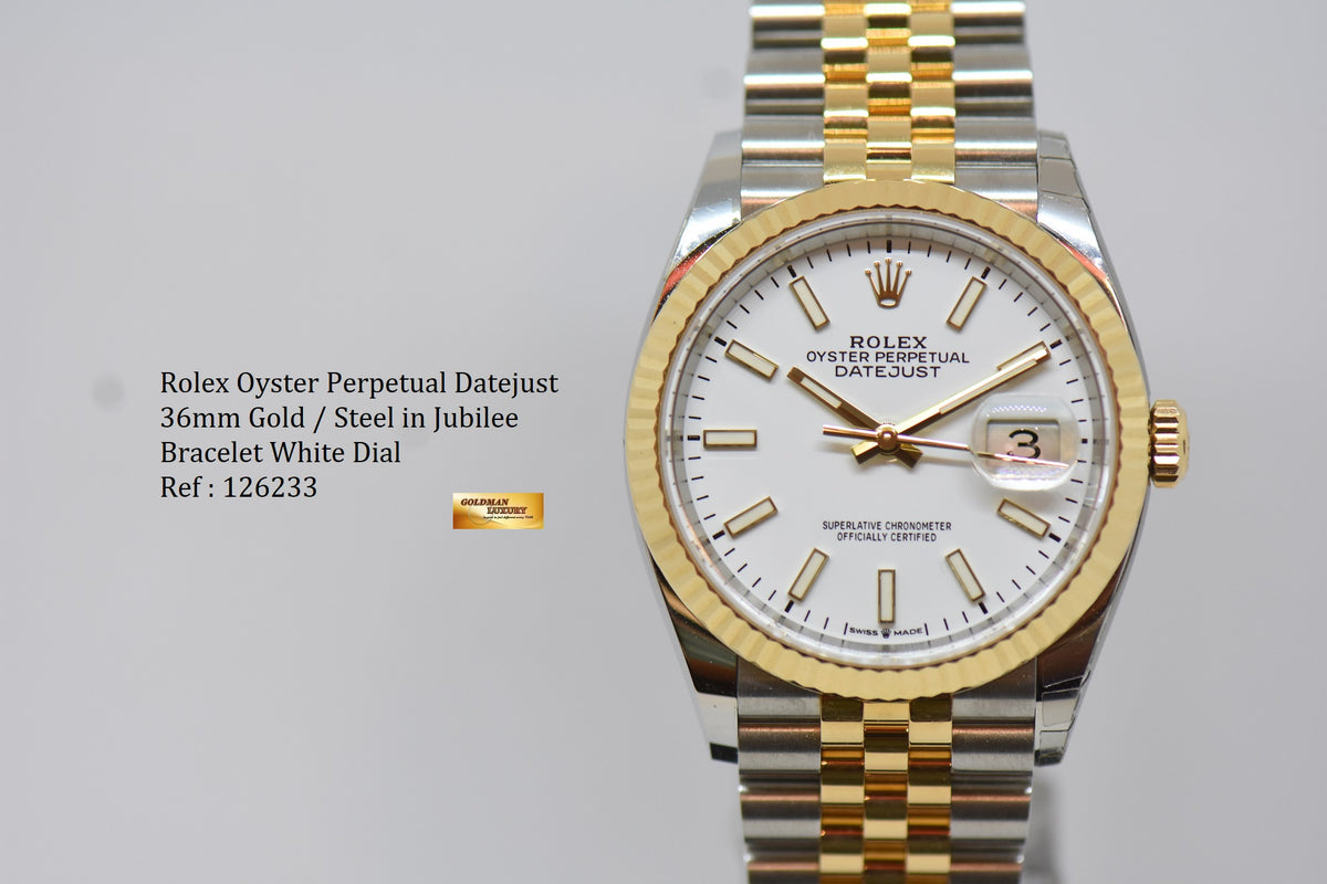 [SOLD] ROLEX OYSTER PERPETUAL DATEJUST 36mm GOLD / STEEL IN JUBILEE BRACELET WHITE DIAL 126233 (NEW-UNWORN)