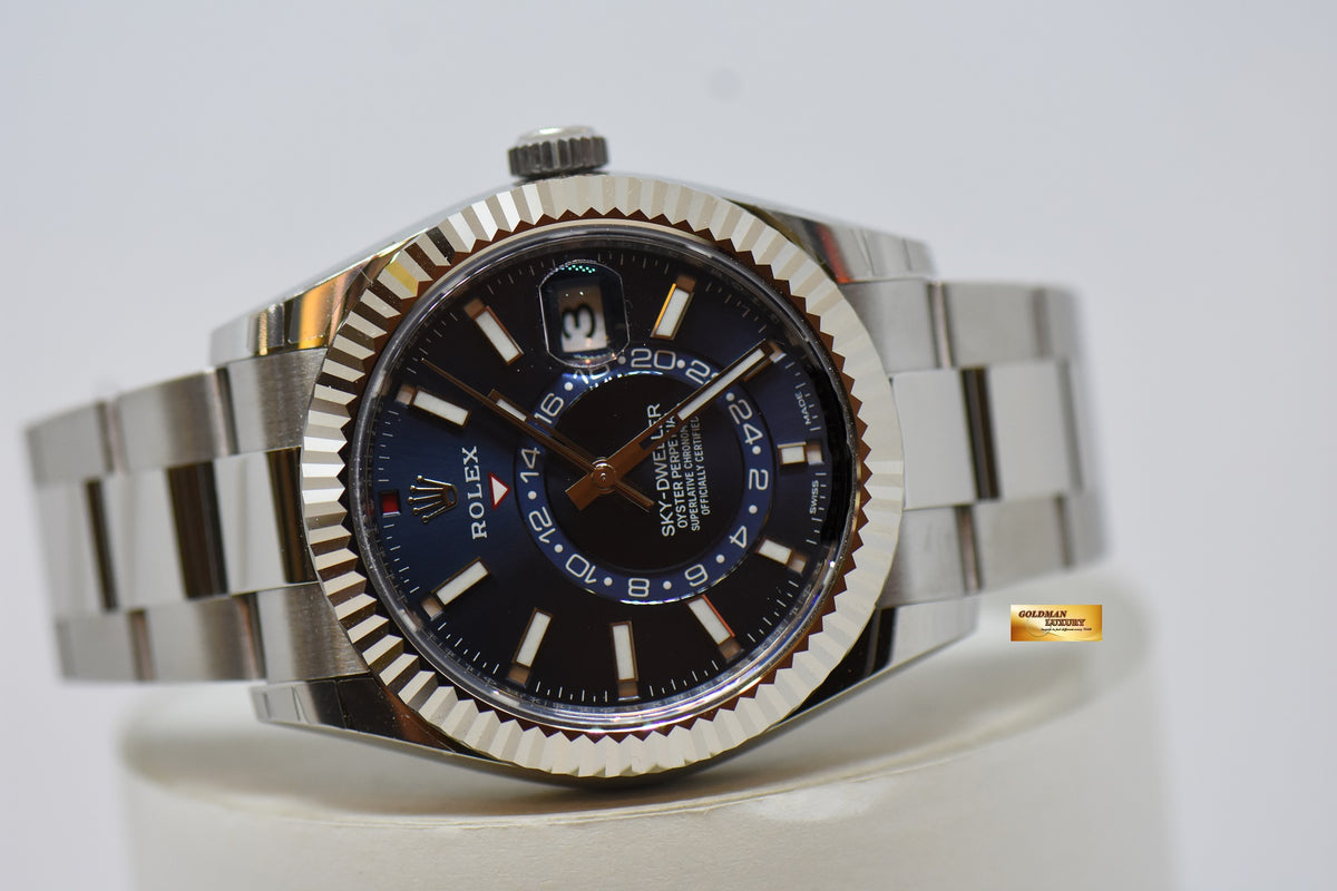 [SOLD] ROLEX OYSTER PERPETUAL SKY-DWELLER 42mm ANNUAL CALENDAR GMT STEEL IN OYSTER BRACELET BRIGHT BLUE DIAL 326934 (NEW-UNWORN)