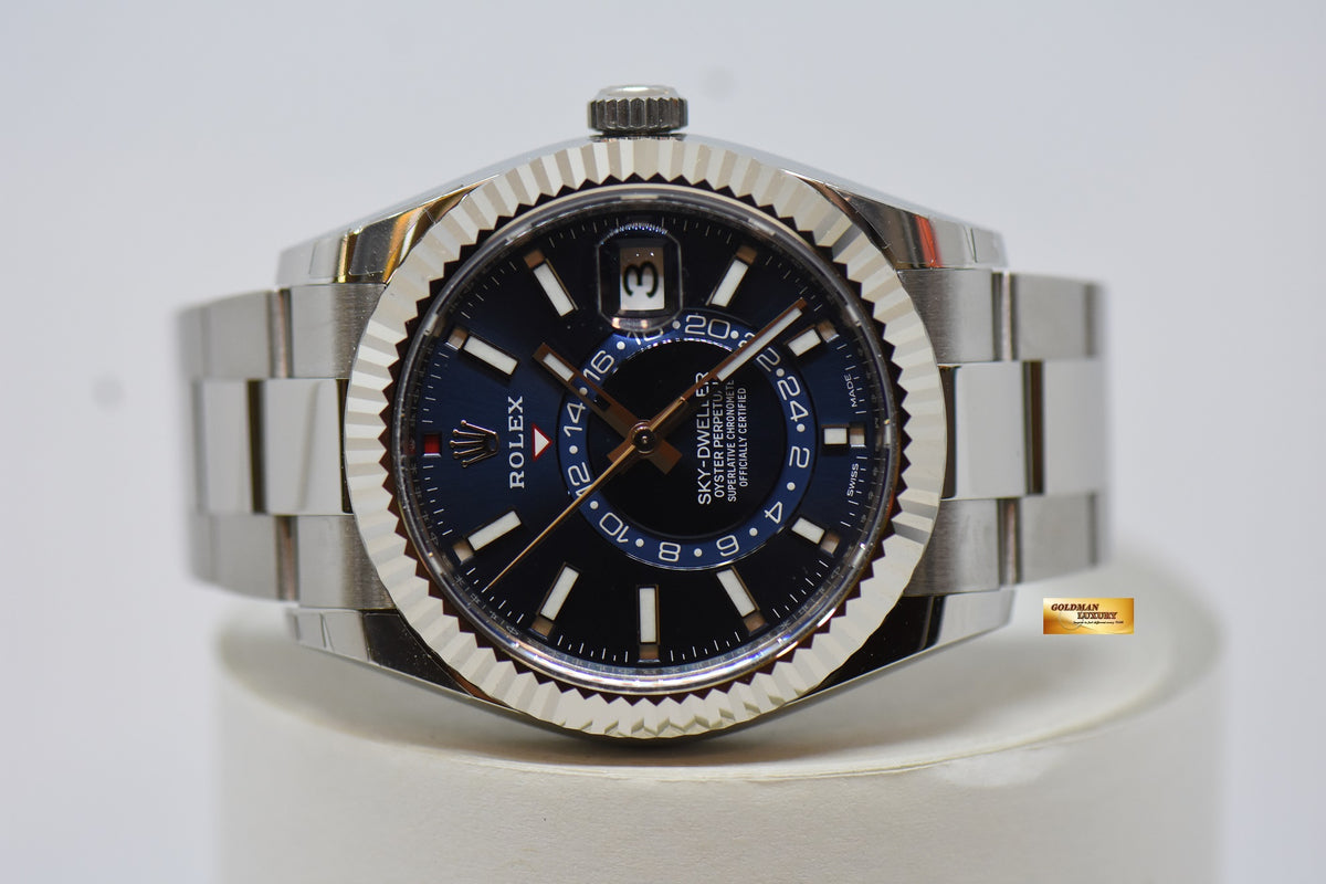 [SOLD] ROLEX OYSTER PERPETUAL SKY-DWELLER 42mm ANNUAL CALENDAR GMT STEEL IN OYSTER BRACELET BRIGHT BLUE DIAL 326934 (NEW-UNWORN)