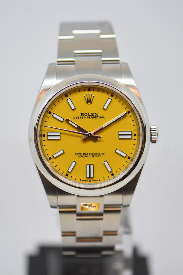 [SOLD] ROLEX OYSTER PERPETUAL 41mm STEEL IN OYSTER BRACELET YELLOW DIAL 124300 (LNIB)